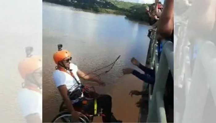 Cadeirante realiza sonho de saltar de pêndulo em Colatina