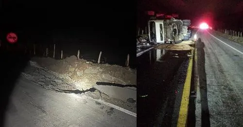 Duas carretas com pedras de granito tombam na BR-259, em Colatina