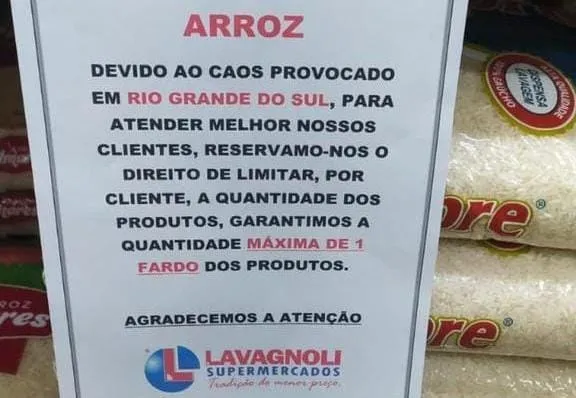 Chuva no RS: Supermercados de Colatina já limitam venda de arroz