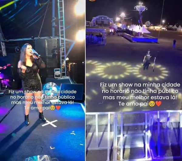 Festa de São Gabriel da Palha: cantora “bomba” nas redes sociais ao mostrar seu show com apenas o pai assistindo