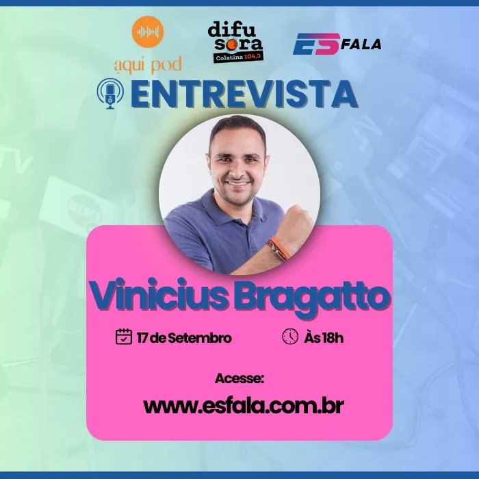Veja entrevista com o candidato Vinícius Bragatto nesta terça-feira, às 18 horas: acompanhe ao vivo pela Difusora FM e pelo ES FALA