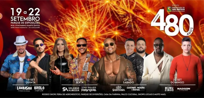 Léo Santana, Mumuzinho, Grelo, Parangolé e Solange Almeida confirmados no aniversário de São Mateus
