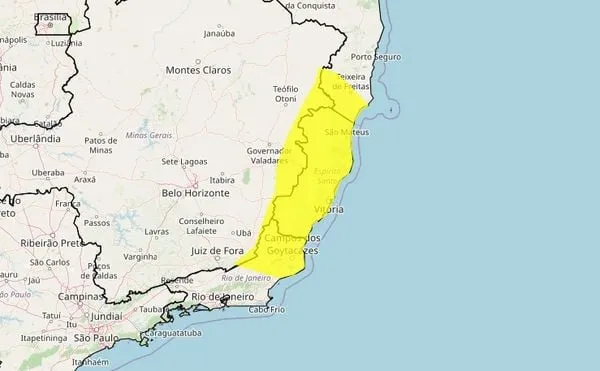 Semana começa com alerta de chuvas com perigo potencial em Colatina e região
