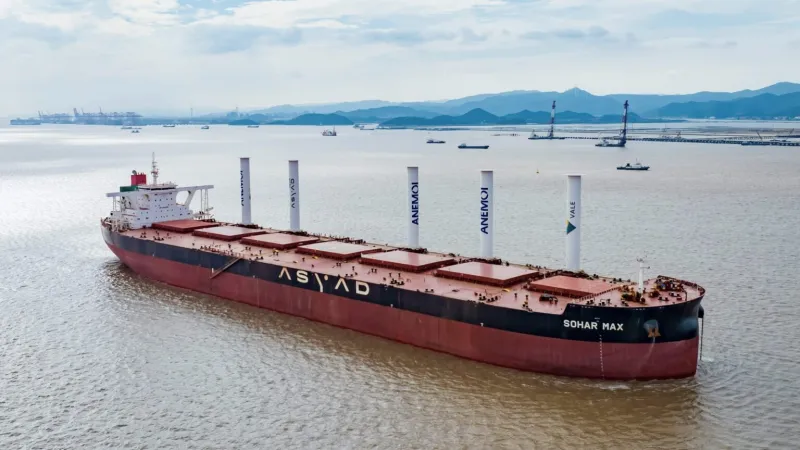 Navio da Vale testa velas rotativas e reduz consumo de combustível em até 9%