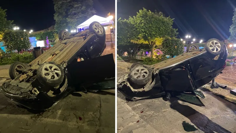 Motorista capota carro no Centro de Santa Teresa e é detido por embriaguez ao volante