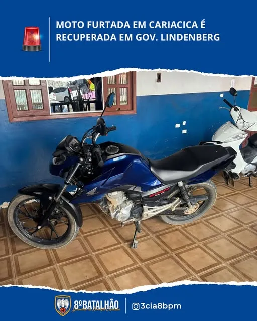 Moto furtada na Grande Vitória é recuperada pela Polícia Militar em Governador Lindenberg