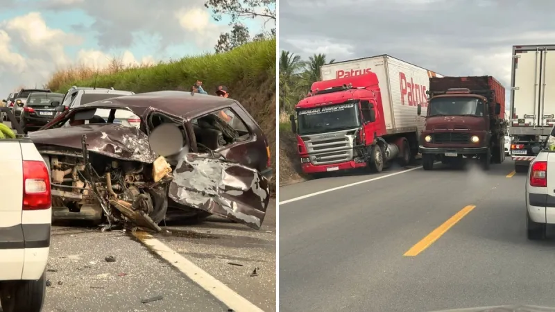 Uma pessoa morre e duas ficam feridas em grave acidente entre carro e carreta, em Linhares