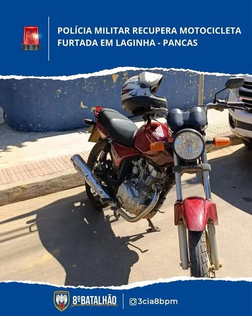 Moto furtada em São Domingos do Norte é recuperada em zona rural de Pancas