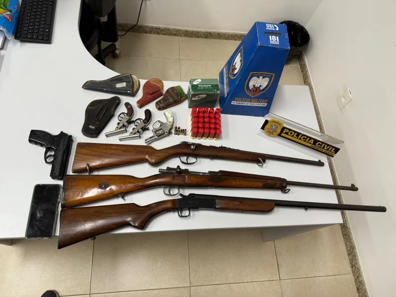 Polícia apreende seis armas em operação em Itaguaçu; homem de 57 anos é preso
