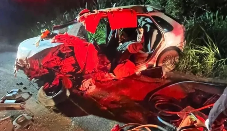 Colisão entre ônibus e automóvel deixa motorista preso às ferragens na BR-259, em João Neiva