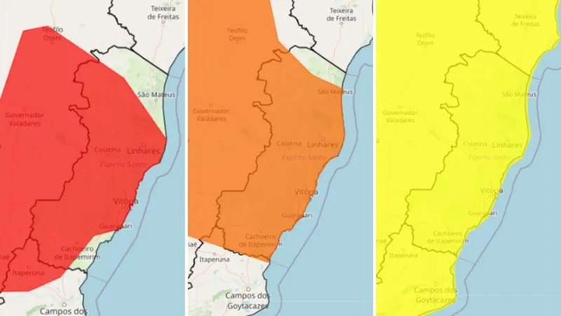 Alerta máximo: veja as cidades do Norte e Noroeste do ES sob risco de chuvas intensas segundo o Inmet