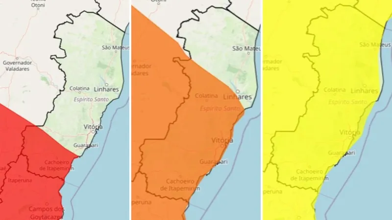 Atenção: Norte e Noroeste do ES seguem em alerta de chuvas fortes; veja se sua cidade está na lista