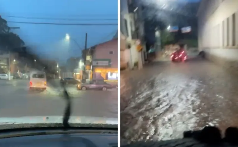 Chuva intensa provoca alagamentos em Santa Teresa