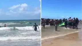 Paramotor cai no mar e piloto é resgatado com sinais de afogamento em Guriri