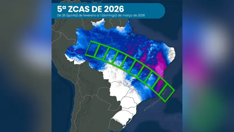 Norte e Noroeste do ES entram em alerta com novo episódio da ZCAS; chuva pode passar de 100 mm por dia