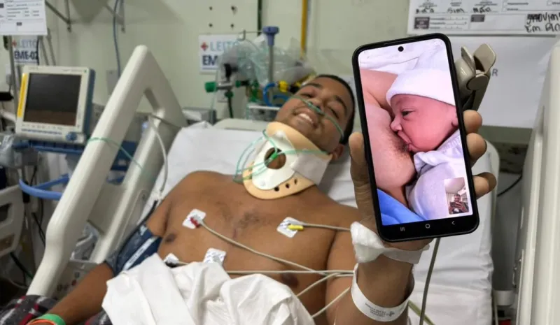 Internado em Colatina após acidente, policial militar conhece filha recém-nascida por videochamada