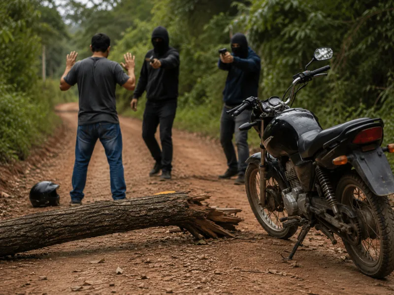 Homem é assaltado após parar motocicleta para retirar madeira da estrada em Marilândia