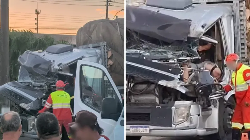 Motorista fica ferido após colisão entre carreta e caminhão na BR-101, em Linhares