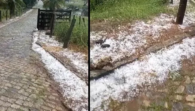 Chuva de granizo surpreende moradores de Baixo Guandu e deixa chão coberto de pedras de gelo