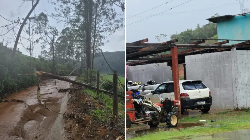 Temporal com granizo arranca telhados, derruba árvores e bloqueia estradas em Santa Leopoldina